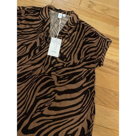 NWT Joie Women's brown black Zebra Print short sleeve Blouse size XS - Picture 3 of 7